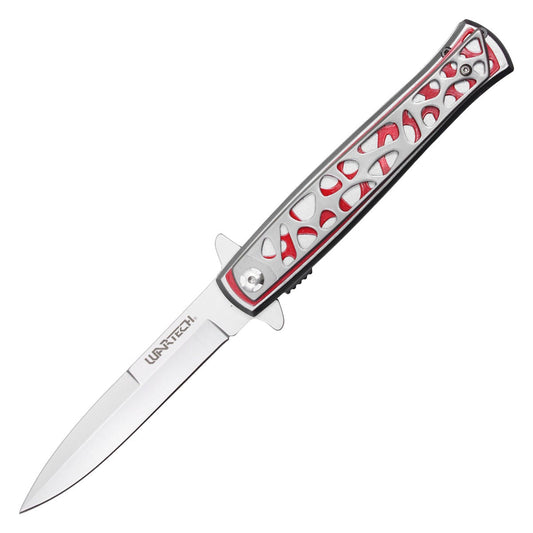 Wartech - 9" Silver & Red Patterned | Spring Assisted Pocket Knife