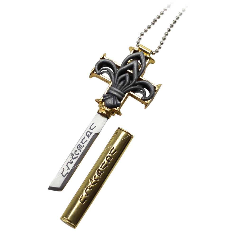 Fleur de lis cross necklace w/ hidden blade