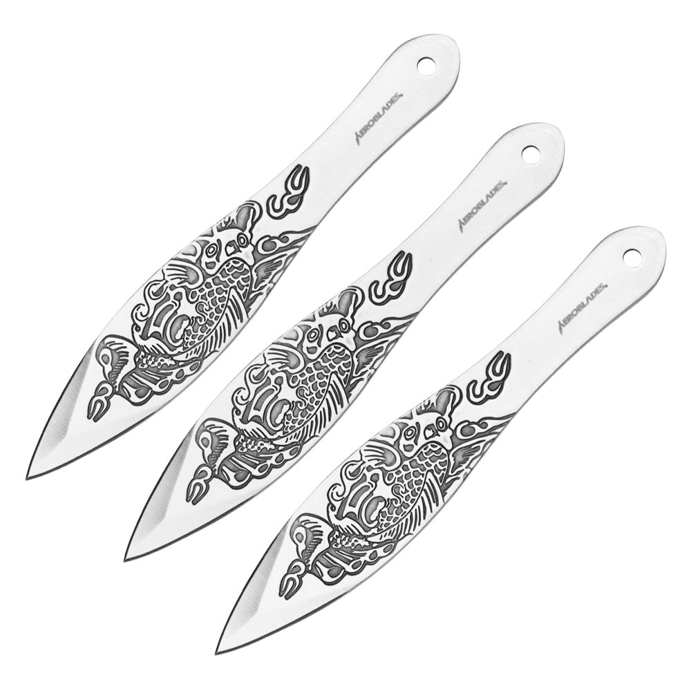6.5" Koi Fish - 3PC Chrome Stainless Steel Throwing Knife Set