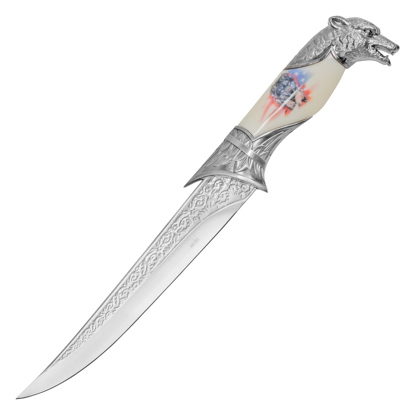 13" American Wolf Head Hunting Knife | Fixed Blade Collectible Knife