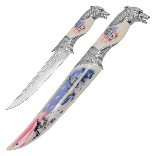 13" American Wolf Head Hunting Knife | Fixed Blade Collectible Knife