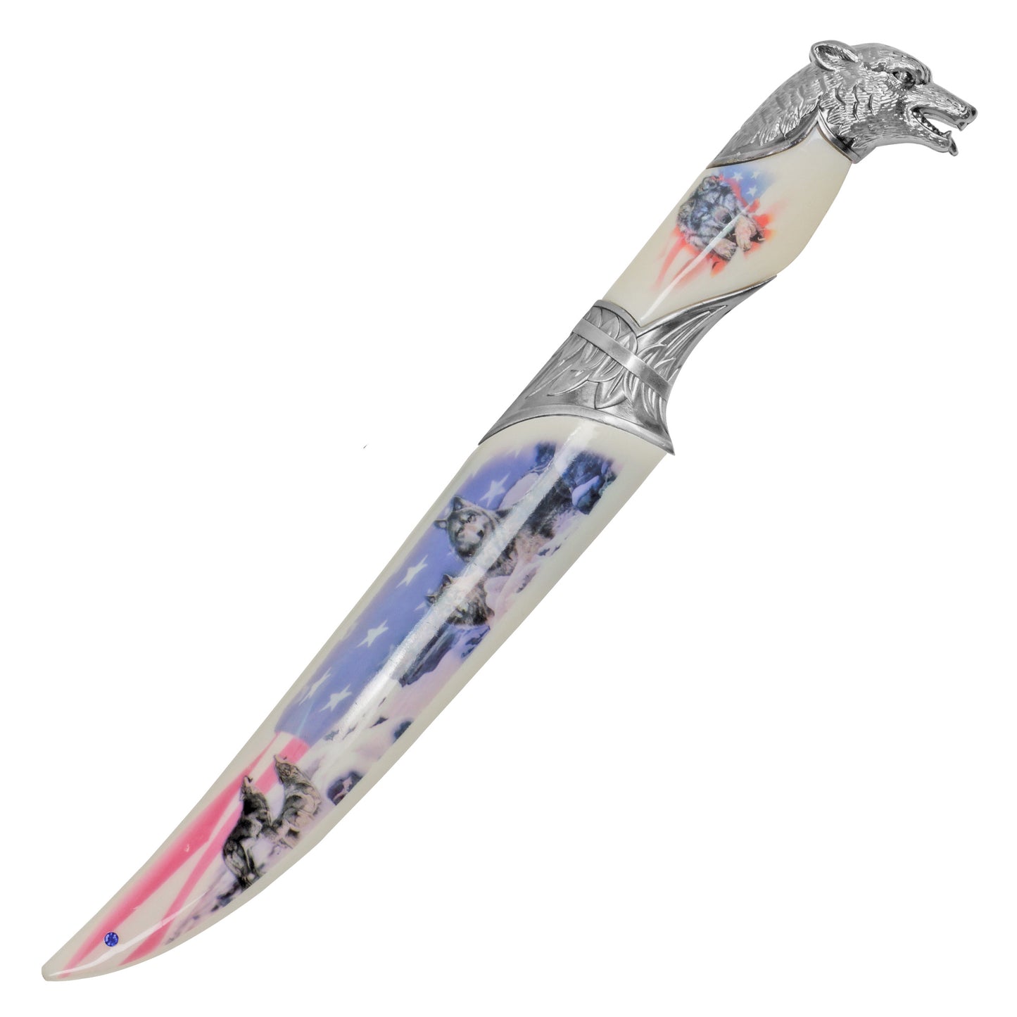 13" American Wolf Head Hunting Knife | Fixed Blade Collectible Knife