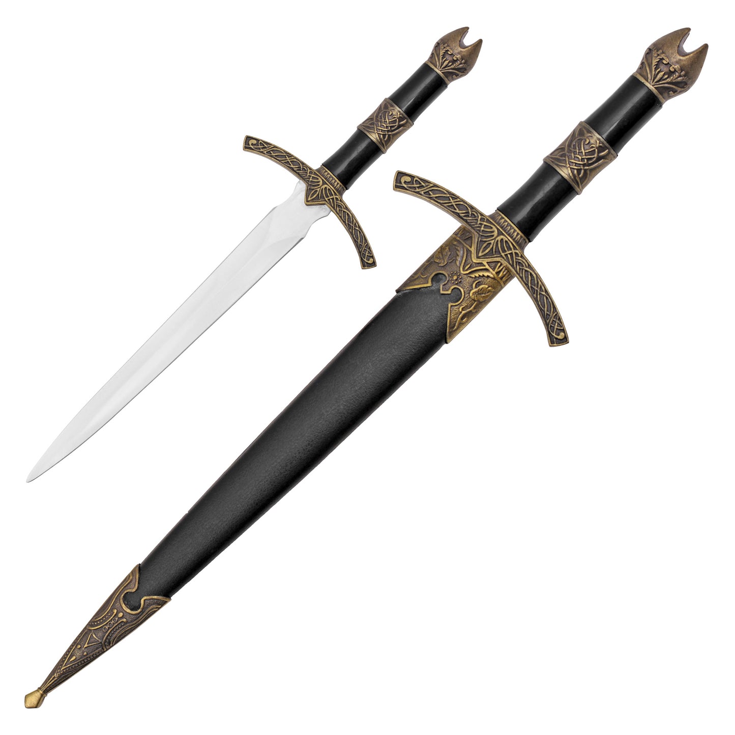 13.75" - Black & Gold Celtic Dagger | Medieval Steel Dagger