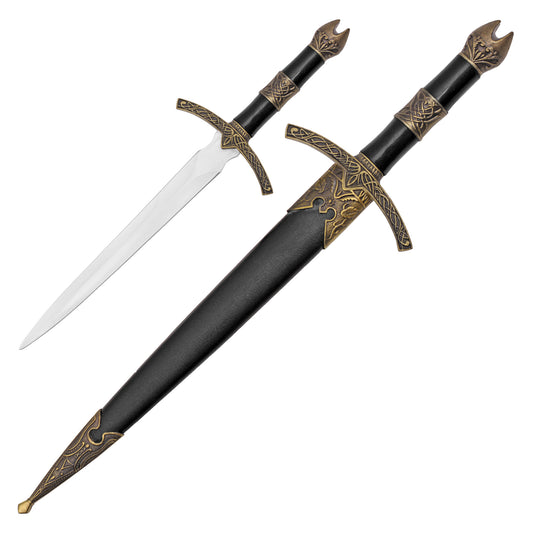 13.75" - Black & Gold Celtic Dagger | Medieval Steel Dagger