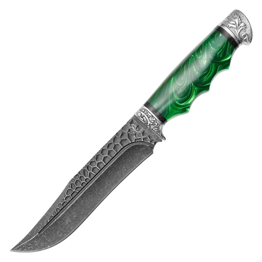 Buckshot Knives - 12" Stonewashed Green Marbled | Fixed Blade Hunting Knife