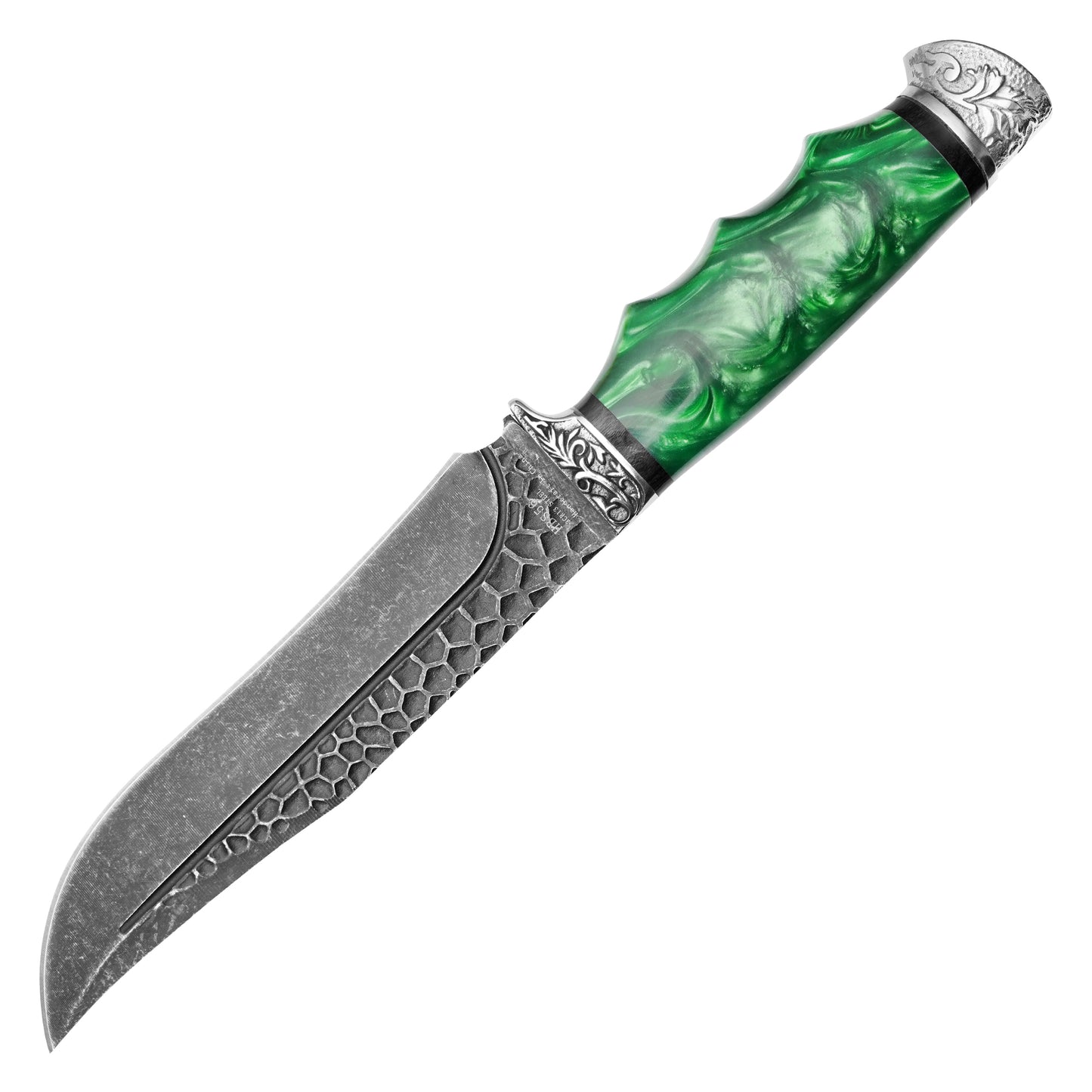 Buckshot Knives - 12" Stonewashed Green Marbled | Fixed Blade Hunting Knife