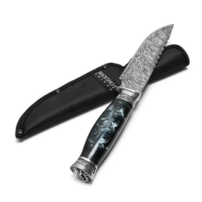 Buckshot Knives - 12.5" Damascus Black Marbled Hunting Knife | Fixed Blade