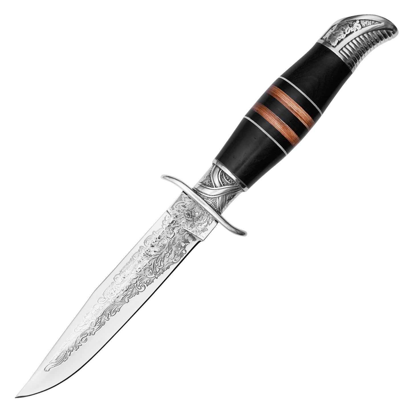 Buckshot Knives - 10.5" Embossed Black Striped Wood | Fixed Blade Hunting Knife