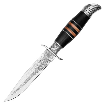 Buckshot Knives - 10.5" Embossed Black Striped Wood | Fixed Blade Hunting Knife