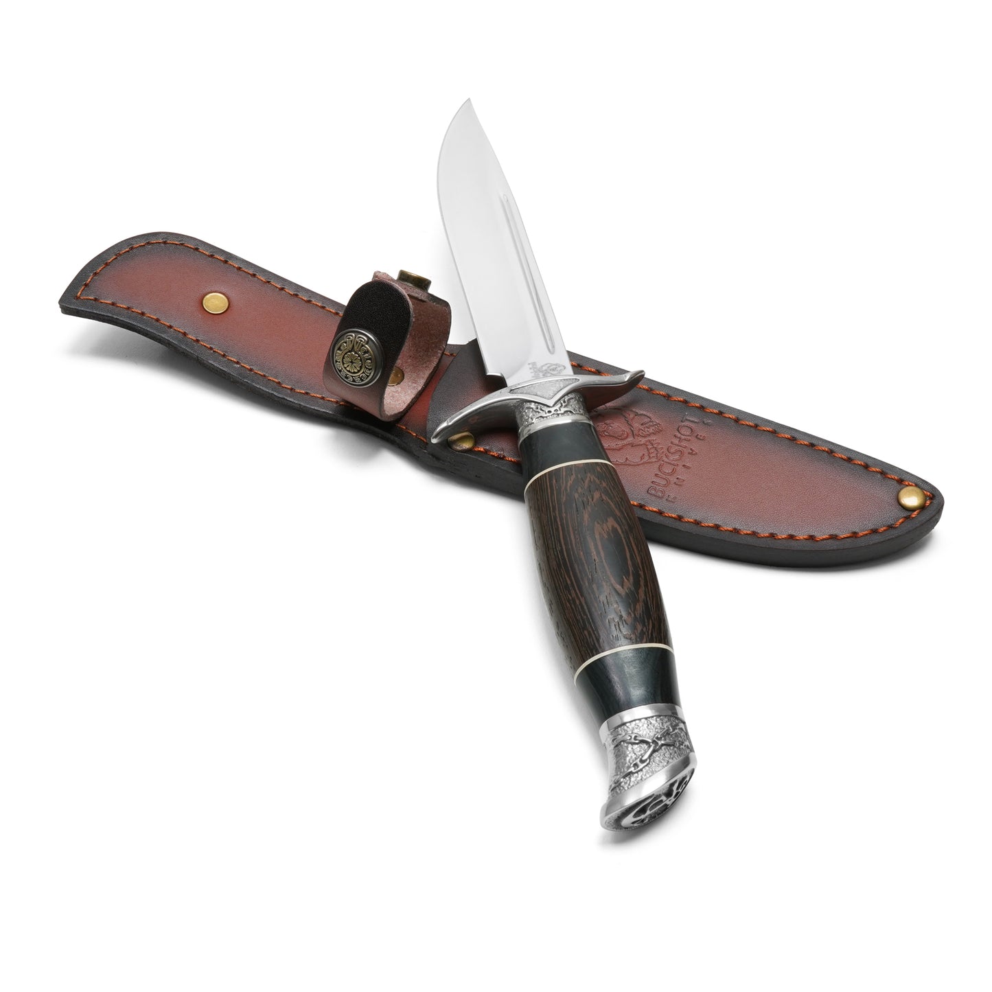 Buckshot Knives - 10.5" Brown Wood Hunting Knife | Fixed Blade