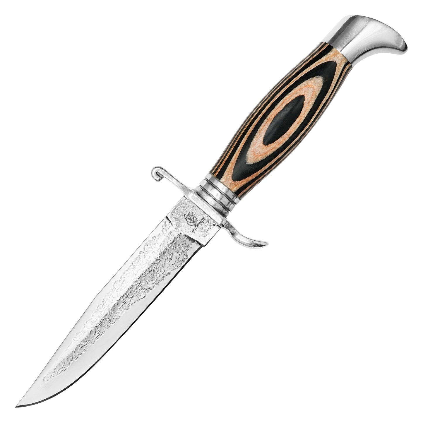 Buckshot Knives - 10.5" Embossed Wood Hunting Knife | Fixed Blade