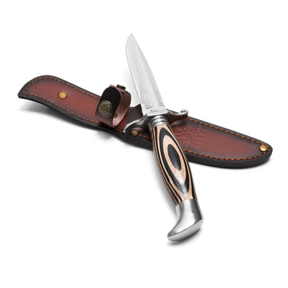 Buckshot Knives - 10.5" Embossed Wood Hunting Knife | Fixed Blade