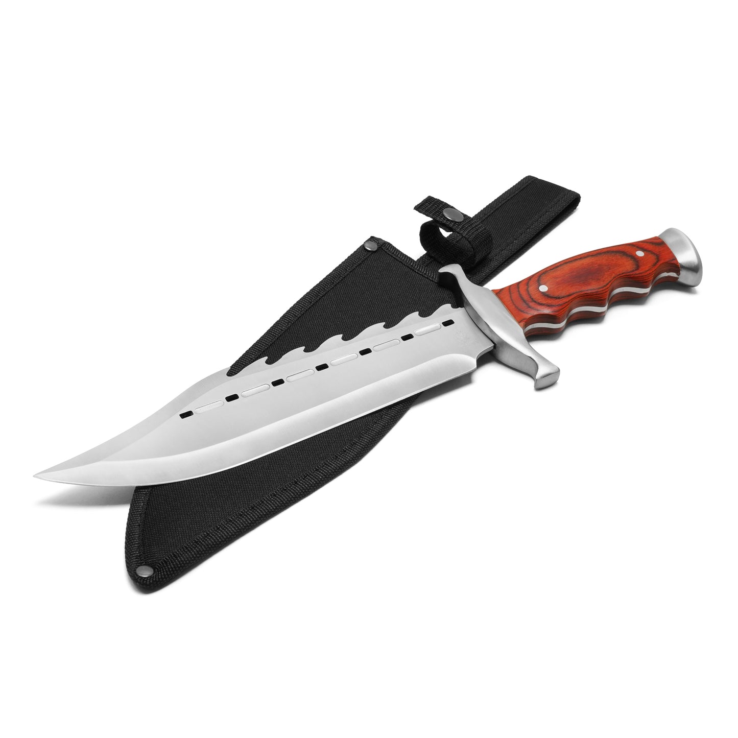 Buckshot Knives - 15” Red Wood Bowie | Fixed Blade Hunting Knife