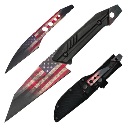 Wartech - 9" Tactical USA Flag Knife Set | Fixed Blade Hunting Knife