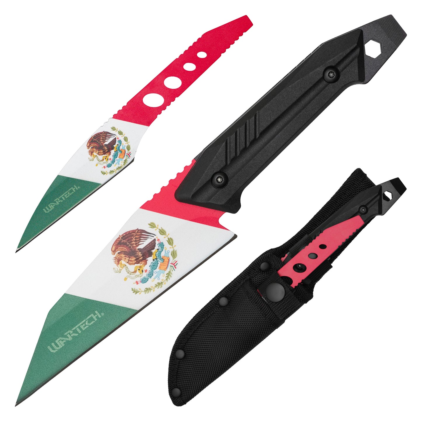 Wartech - 9" Tactical Mexico Flag Knife Set | Fixed Blade Hunting Knife