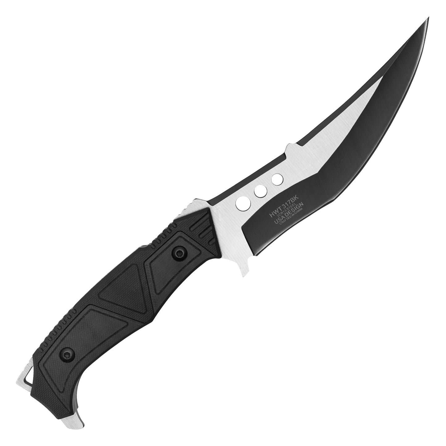 Wartech - 9.75” 2-Tone Black Tactical | Fixed Blade Hunting Knife