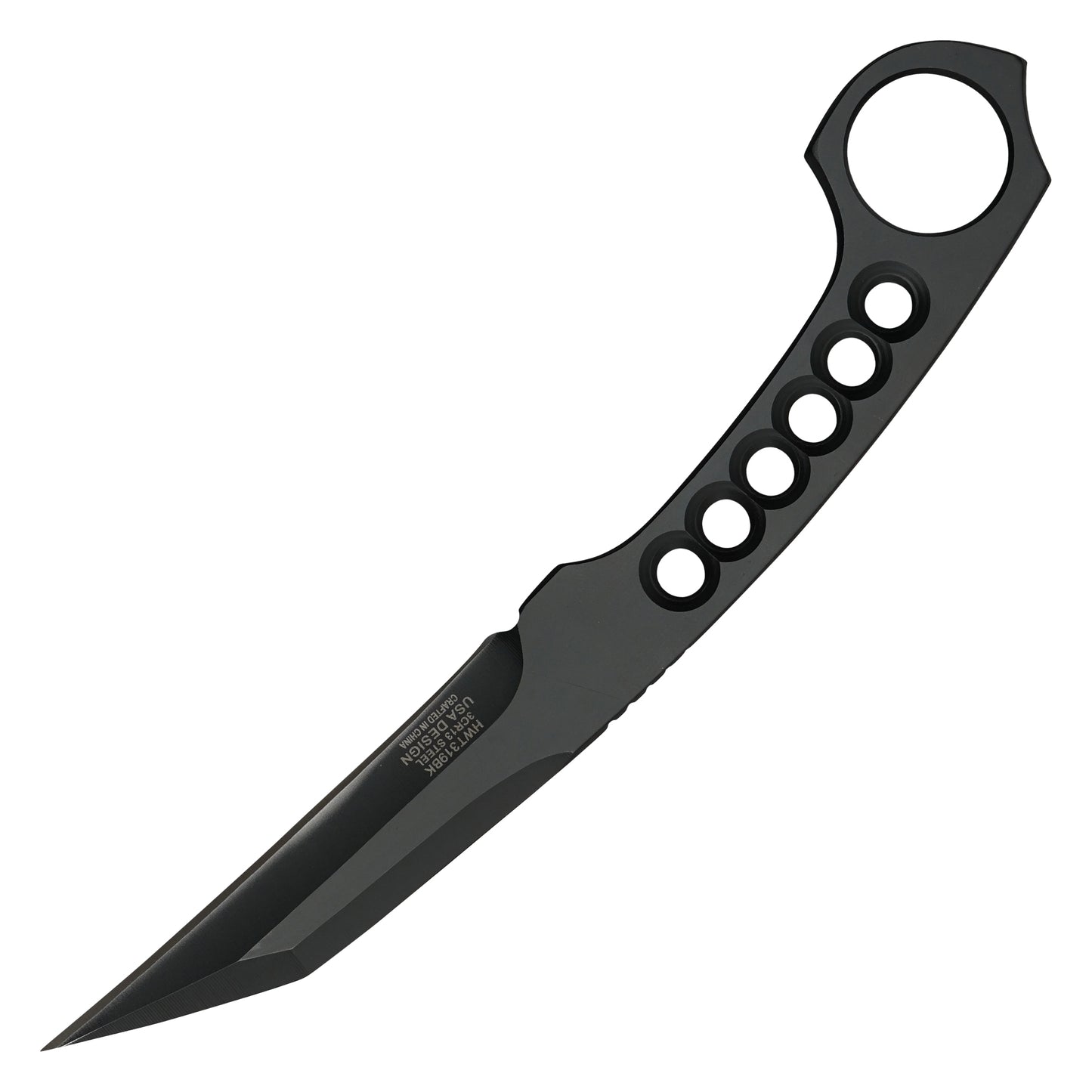 Wartech - 7.25” Full Tang Perforated Black | Fixed Blade Hunting Knife