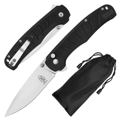 Buckshot Knives - 8" Black D2 Drop Point | Ball Bearing Pocket Knife