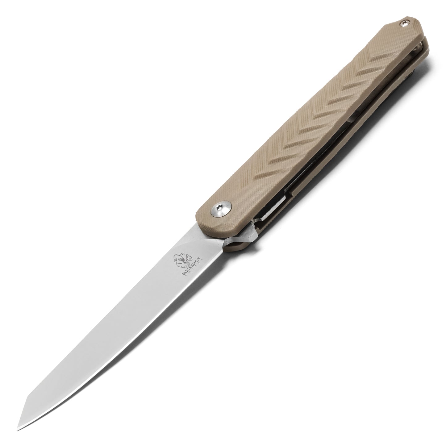 Buckshot Knives - 8.5" D2 Slim Desert Tan | Ball Bearing Pocket Knife