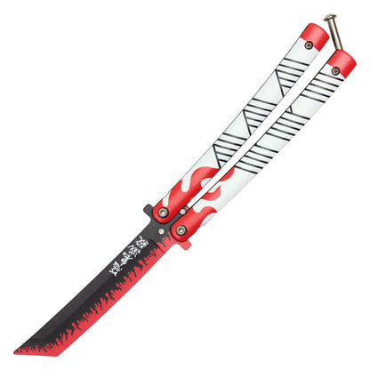 Demon Slayer - 8.75" Kyojuro Rengoku's Nichirin Katana | Balisong Butterfly Trainer Knife