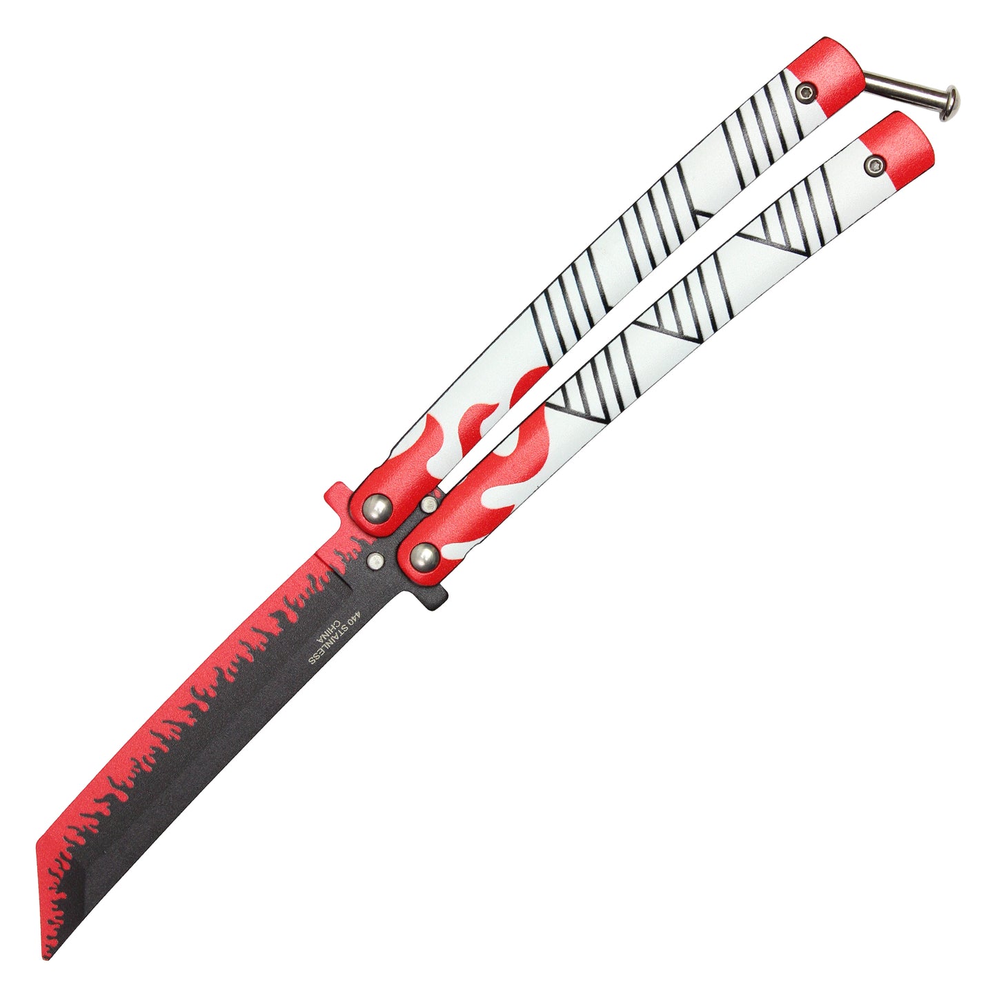 Demon Slayer - 8.75" Kyojuro Rengoku's Nichirin Katana | Balisong Butterfly Trainer Knife