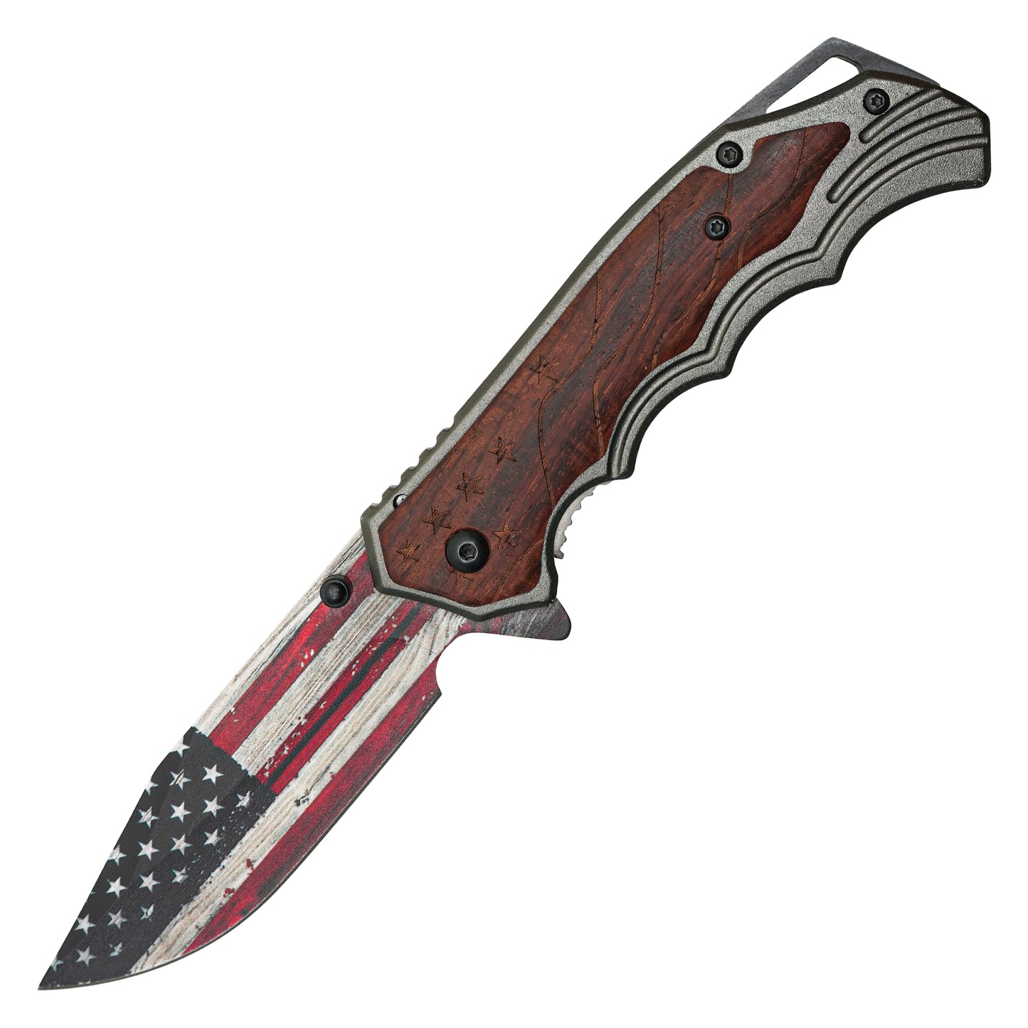 Buckshot - 8.25" Wooden USA Flag | Spring Assisted Pocket Knife