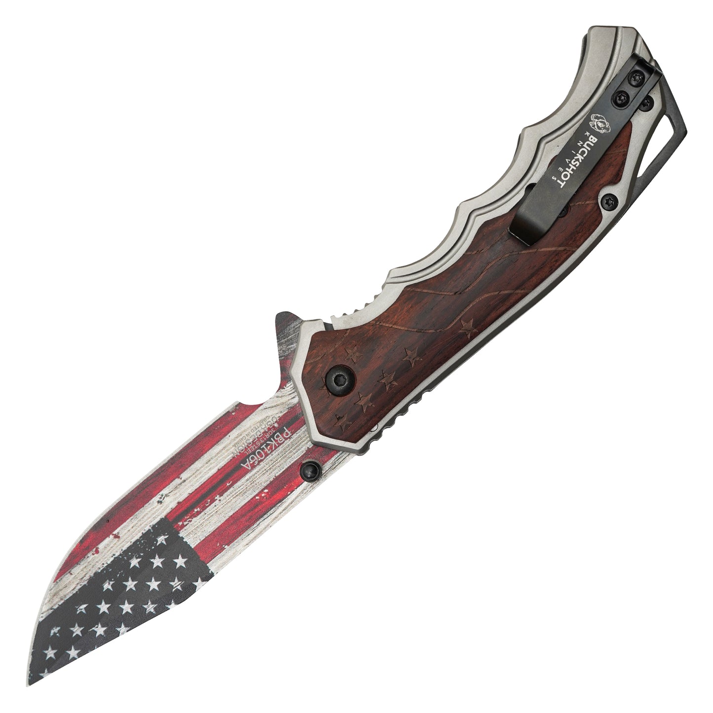 Buckshot - 8.25" Wooden USA Flag | Spring Assisted Pocket Knife