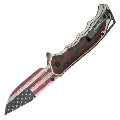 Buckshot - 8.25" Wooden USA Flag | Spring Assisted Pocket Knife