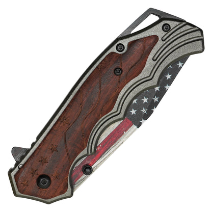 Buckshot - 8.25" Wooden USA Flag | Spring Assisted Pocket Knife