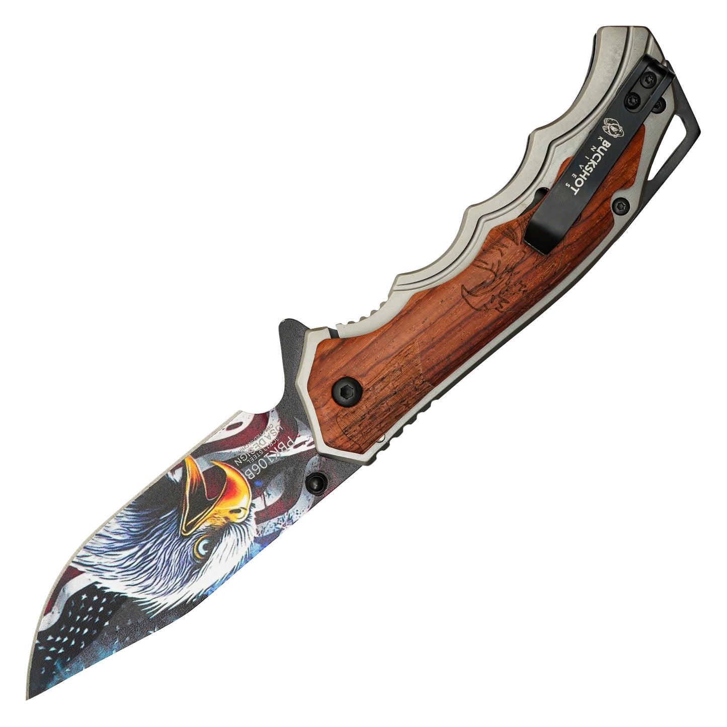 Buckshot - 8.25" Wooden USA Eagle | Spring Assisted Pocket Knife