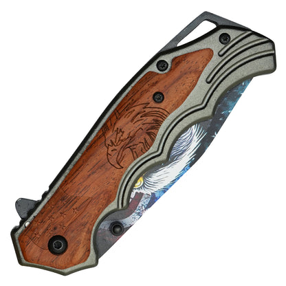 Buckshot - 8.25" Wooden USA Eagle | Spring Assisted Pocket Knife