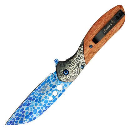 Buckshot - 8.25" Wood Damascus Pocket Knife