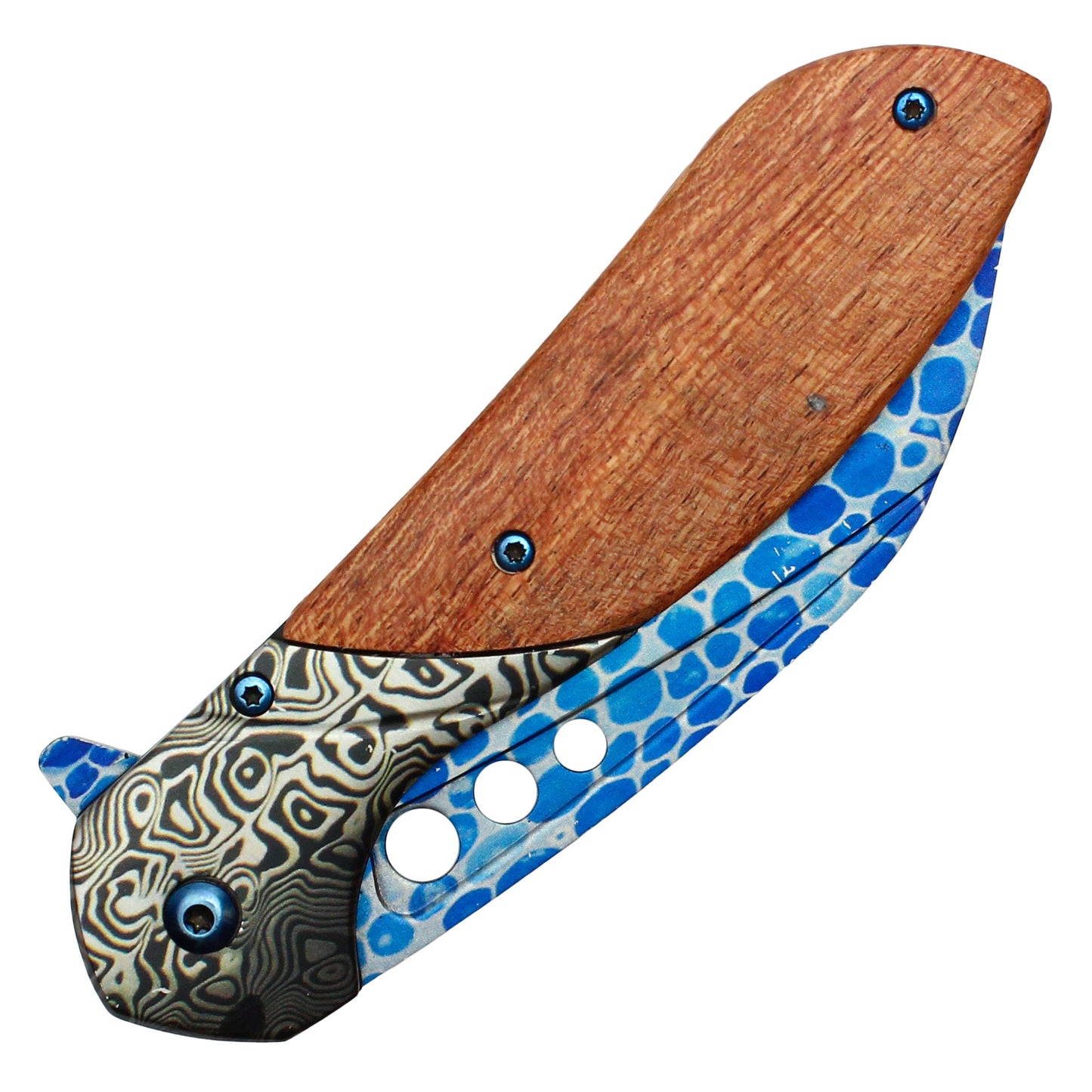 Buckshot - 8.25" Wood Damascus Pocket Knife