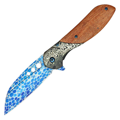 Buckshot - 8.25" Wood Damascus Pocket Knife