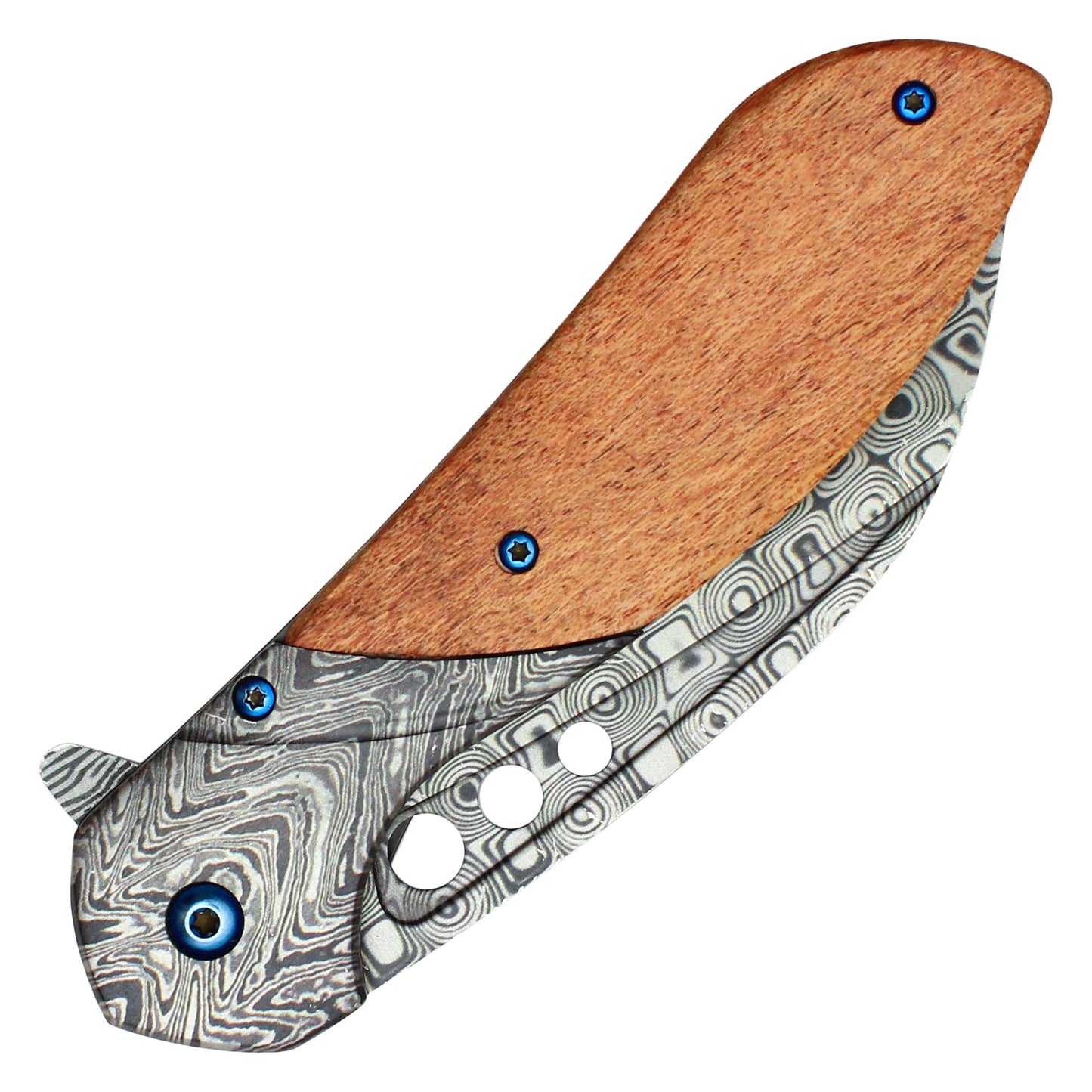 Buckshot - 8.25" Wood Damascus Pocket Knife