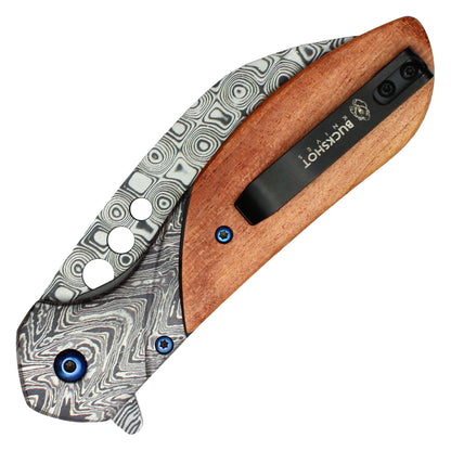 Buckshot - 8.25" Wood Damascus Pocket Knife