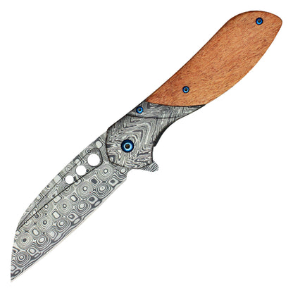 Buckshot - 8.25" Wood Damascus Pocket Knife