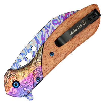 Buckshot - 8.25" Wood Damascus Pocket Knife