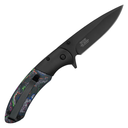 Buckshot Knives - 8” Black Marbled | Folding Pocket Knife