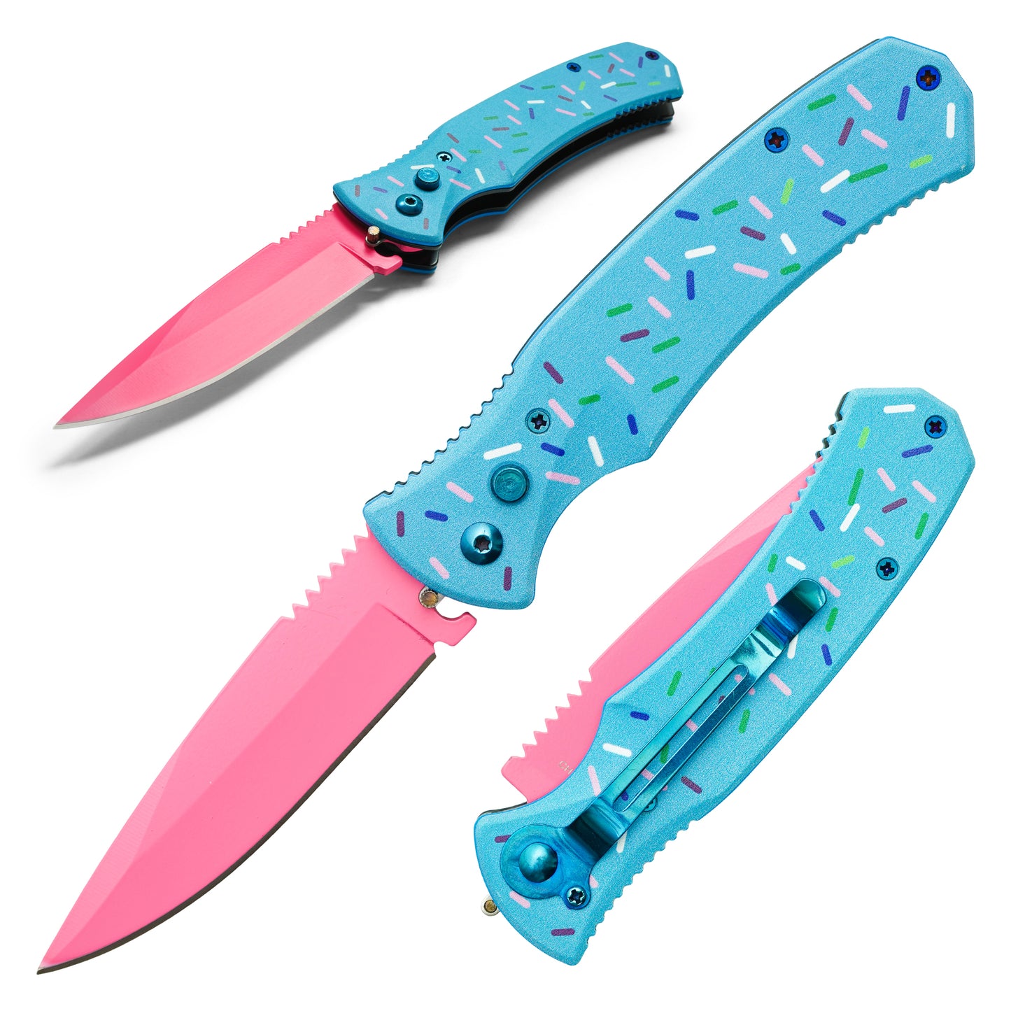 Sweet Treats - 8" Blue Sprinkles | Push Button Pocket Knife