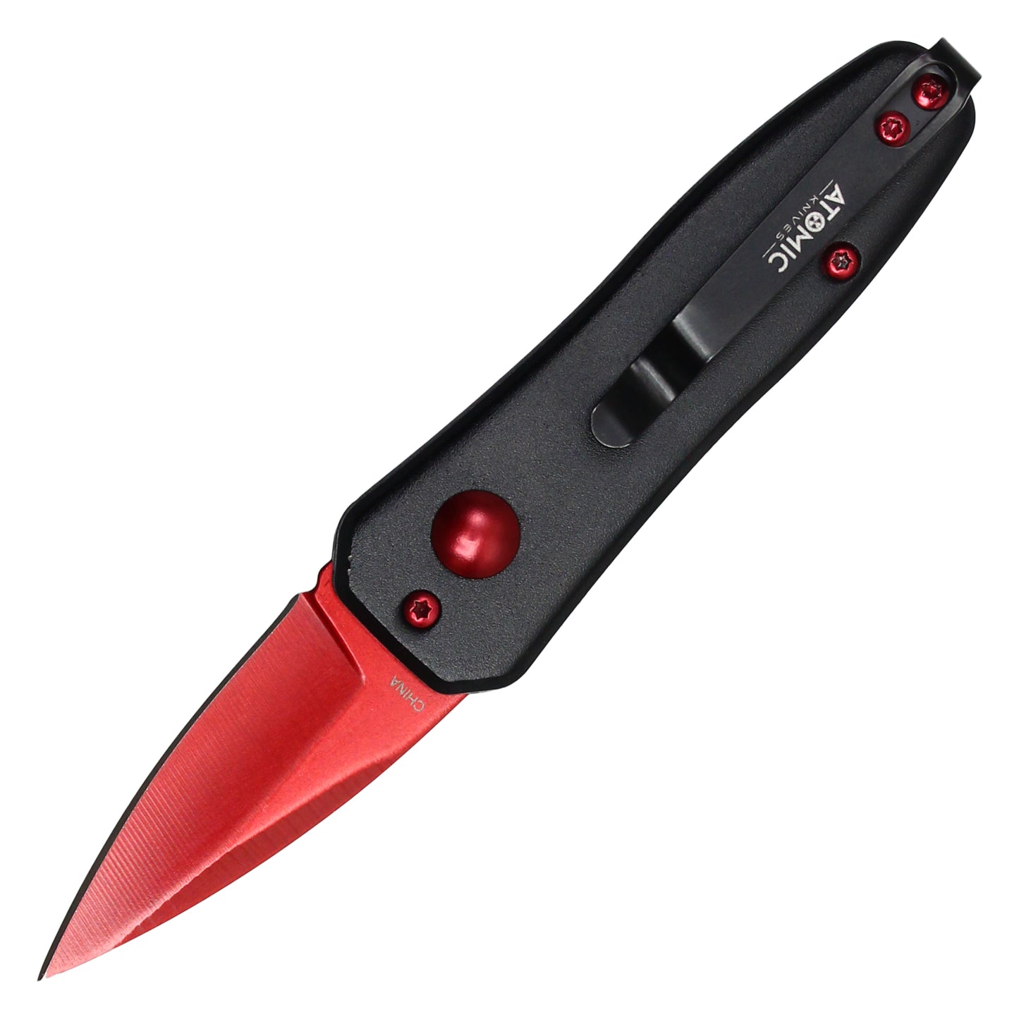 Atomic Knives - 5.25" Micro Red | Push Button Pocket Knife