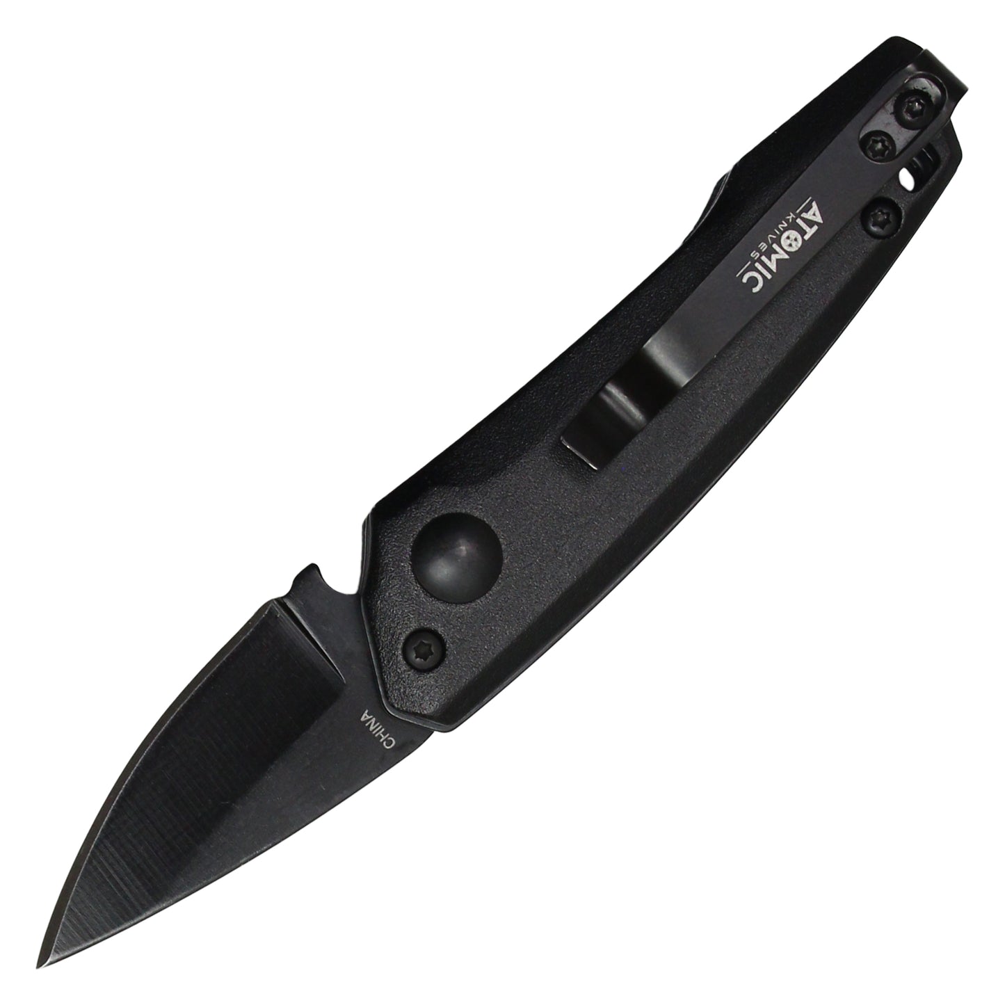 Atomic Knives - 5" Micro Black Drop Point | Push Button Pocket Knife