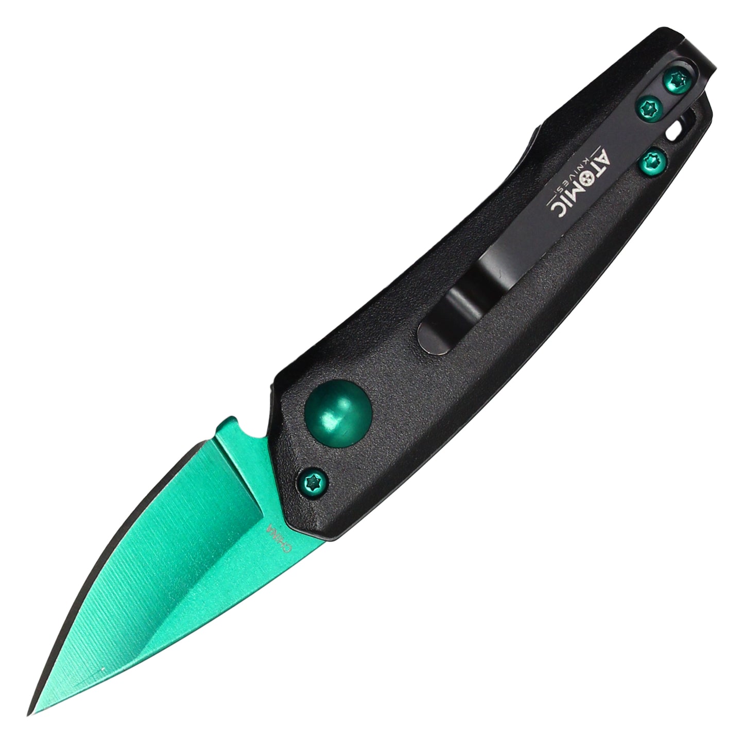 Atomic Knives - 5" Micro Green Drop Point | Push Button Pocket Knife