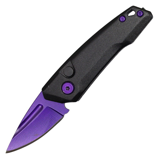 Atomic Knives - 5" Micro Purple Drop Point | Push Button Pocket Knife