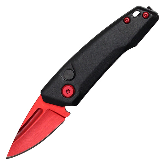 Atomic Knives - 5" Micro Red Drop Point | Push Button Pocket Knife