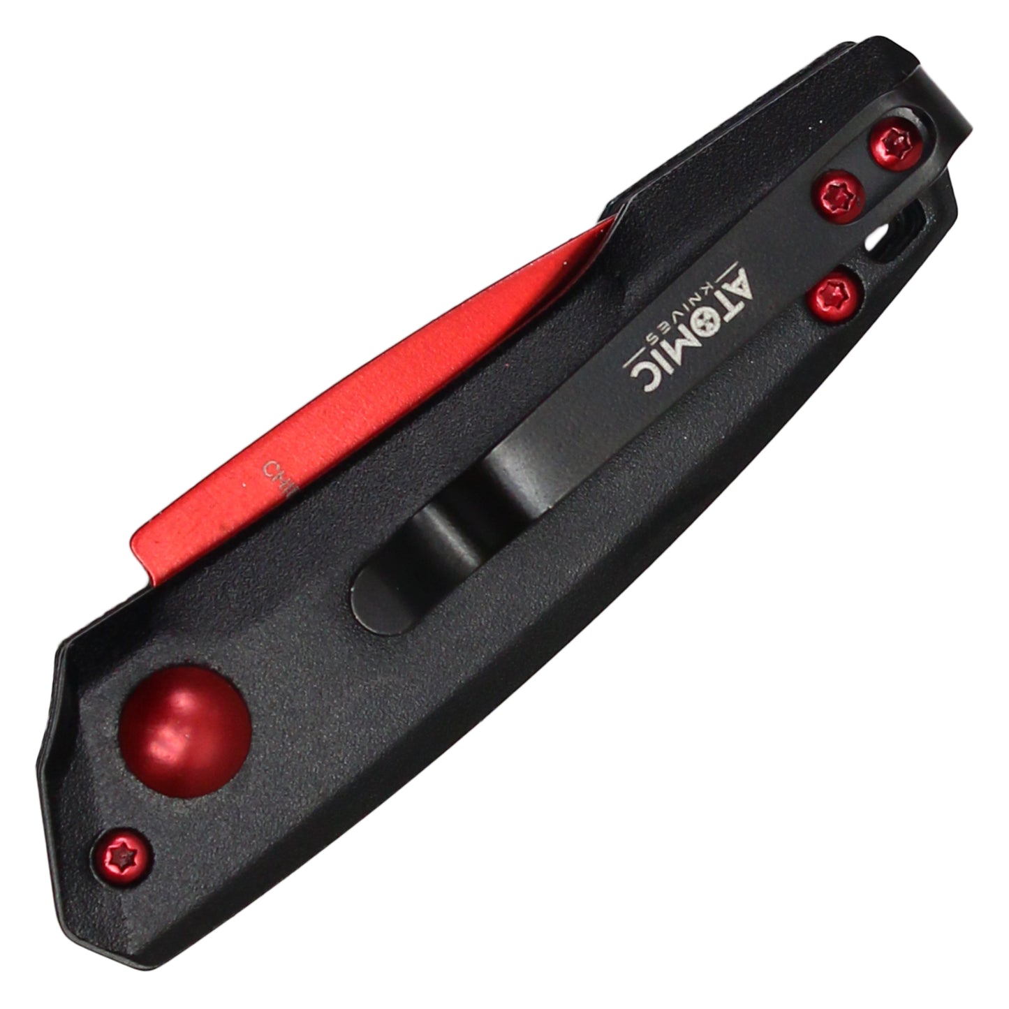 Atomic Knives - 5" Micro Red Drop Point | Push Button Pocket Knife