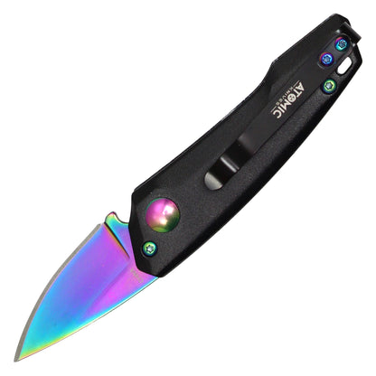 Atomic Knives - 5" Micro Rainbow Drop Point | Push Button Pocket Knife