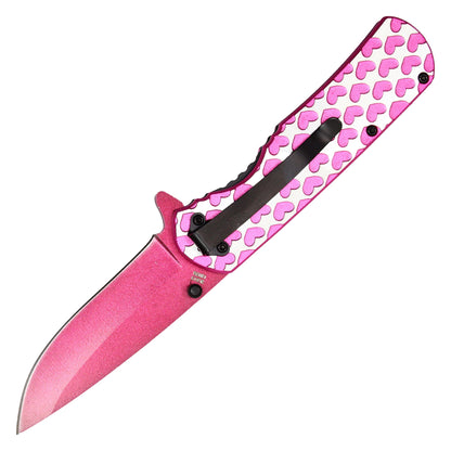 7.75" Pink Hearts Pocket Knife