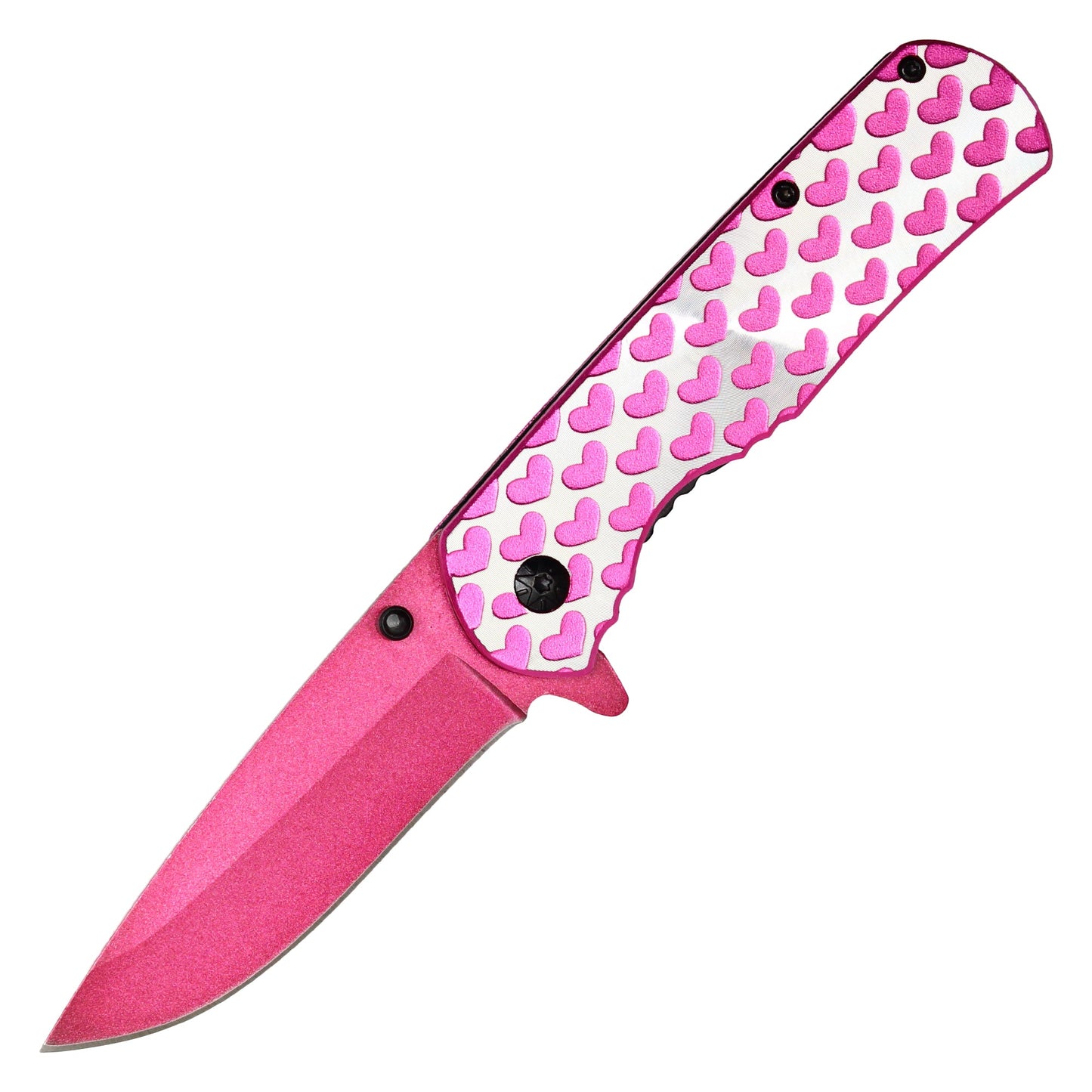 7.75" Pink Hearts Pocket Knife