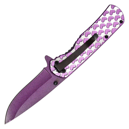 7.75" Purple Hearts Pocket Knife